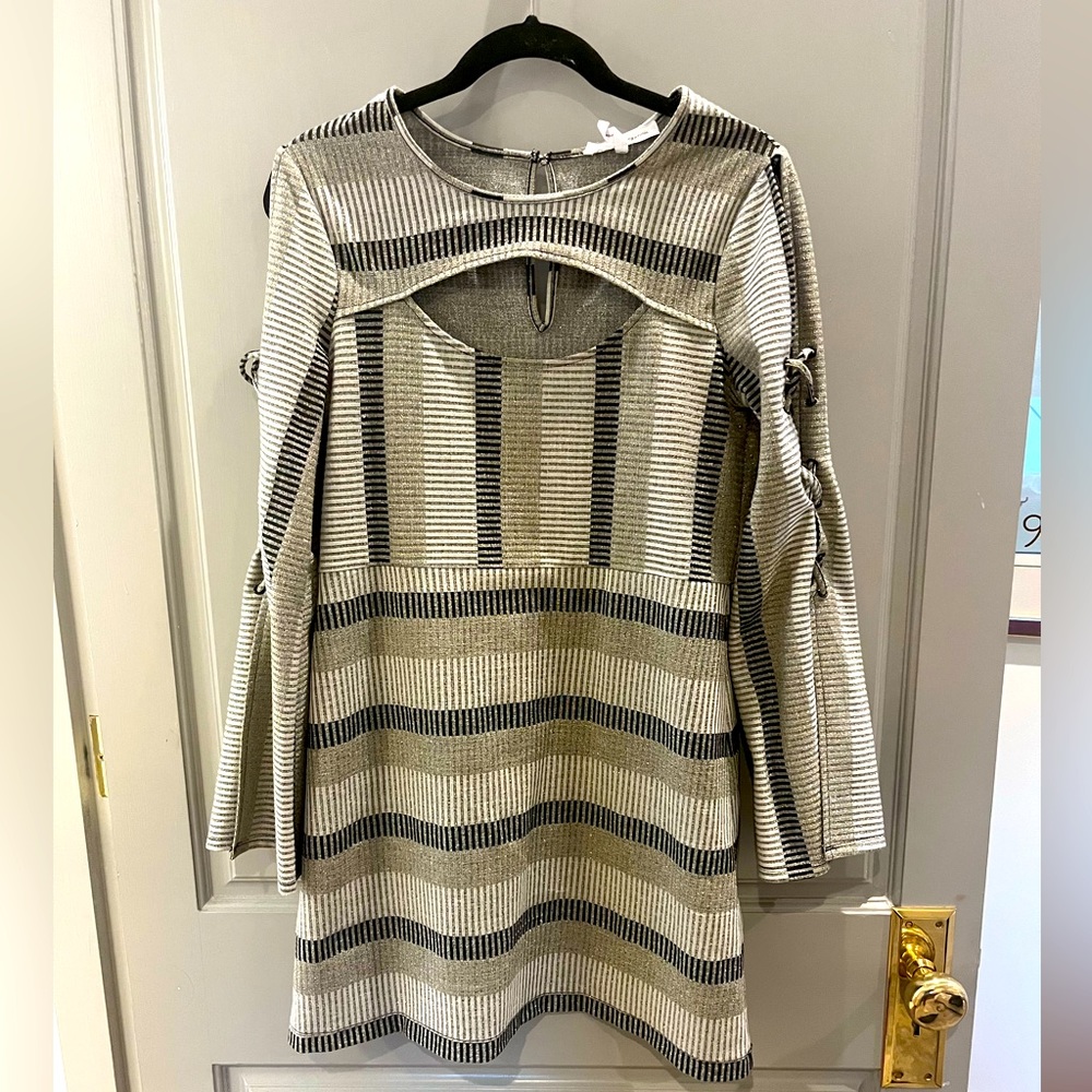 Gold and black striped party dress